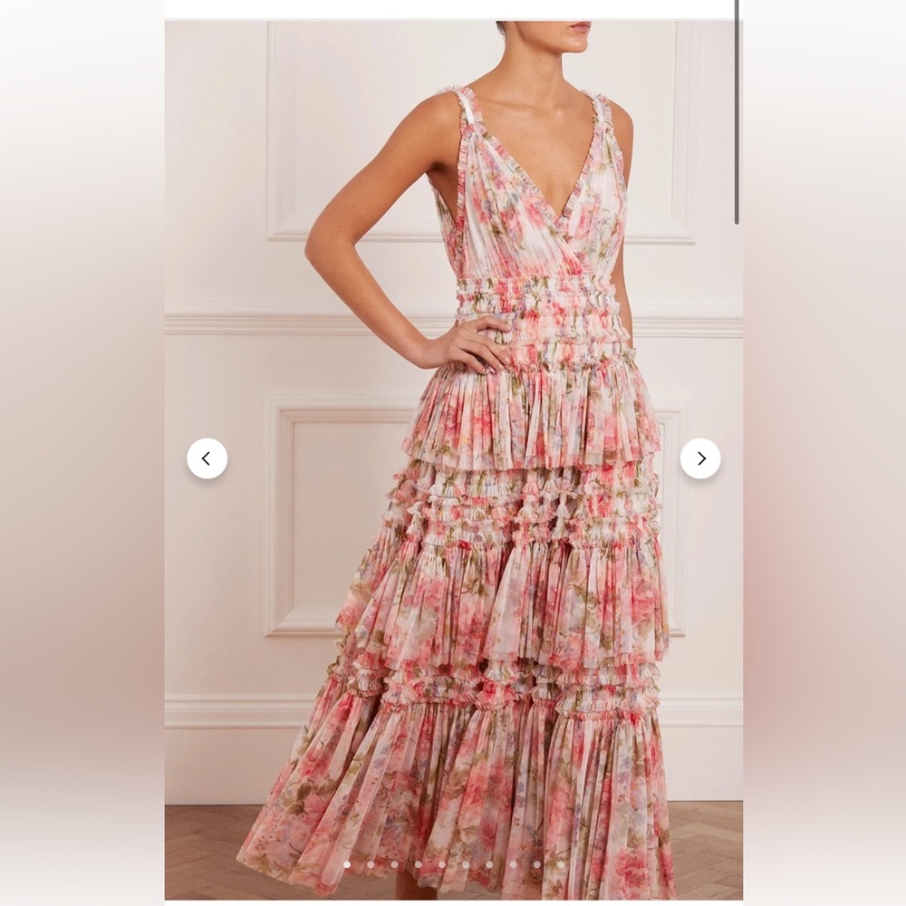 Needle & Thread Pink Floral Tiered Maxi Dress